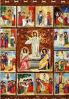 VIEVIELFELDERIKONE, RUSSLAND, UM 1900, MIT VERSCHIEDENEN SZENEN AUS DEM LEBEN CHRISTI GOLDGRUNDIG, TEILREST., CA. 31 X 26.5 CM