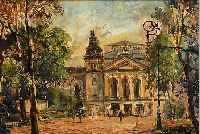 SALBECK, BENEDIKT, KüNSTLER DER 1. HäLFTE DES 20.JH., BLICK AUF EIN GROßES GEBäUDE IM PARK, MIT ...
