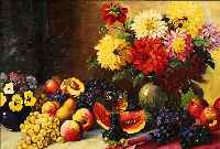 ENGELHARD, E., 1. HäLFTE 20. JH., REICHES STILLEBEN MIT BLUMEN, OBST UND WEIN- GLAS, ÖL/LWD, RE. U. SIGN., CA. 55 X 80 CM, RAHMEN ...