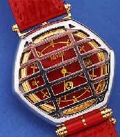 FERARRI ARMBANDWECKER, METALL MATT VERCHR., SCHUTZKAPPE AUFKLAPPB., MINERALFLACHGL., HIGH-TECH-QUARTZW. M. DATUM, LEDERB., SCHWEIZ UM 1988, ESA ...