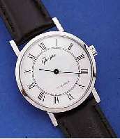 GLASHÜTTE HERRENARMBANDUHR, DEUTSCHLAND UM 1982, METALL HARTCHR., EDELST.-BODEN GEDR., EMAILFARB. KONTRASTZIFFERBL., LEDERB., ORIG.- ETUI, ...