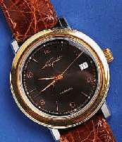 LE GLE GUET HERRENARMBANDUHR, AUTOMATIK, GEH. EDELST. U. GG KOMB. INCL. ORIG. LEDERBD. M. ORIG. DORNSCHL., ANZ. V. STD., MIN., ZENTRAL- SEK. U. ...