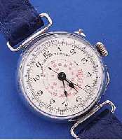 FRüHE HERRENARMBANDUHR M. EINFACHER CHRONO- GRAPHEN-FKT., SCHWEIZ 30ER JAHRE, METALL- RUNDGEH. VERCHR., BODEN U. GLASRAND GEDR., BEZ . ...