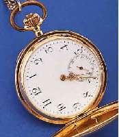 HERRENTASCHENUHR SAVONETTE, SCHWEIZ/DEUTSCH-LAND UM 1914, ROSE-G. 585/000, BEIDE SCHALEN SYM. GUILL., BER./DELLIG, NACHTR. AUFGES. ...