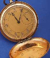 HERRENTASCHENUHR SAVONETTE, SCHWEIZ UM 1920,RG 585/000, BEIDE SCHALEN BER./DELLIG, VERG. BLATT REST., GEBL. STAHL-ZEIGER, GOLDCUV. M. ...
