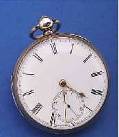 M.R. WESTON HERRENTASCHENUHR OFFEN, ENGLAND UM 1876, SILBER, SCHLüSSELAUFZUG, 2-TEIL. EMAILBL., VERG. PLATINENW., STAUBSCHUTZ, ENGLISH ...