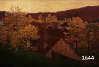 LUNTZ,LUNTZ, ADOLF, 1875 WIEN-1934 KARLSRUHE, MAIABEND, BLICK AUF EIN DORF MIT BLÜHENDEN BÄUMEN, ÖL/LWD, LI. U. SIGN. UND DAT. 1912, ...
