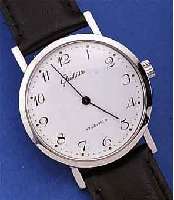 GLASHÜTTE HERRENARMBANDUHR, DEUTSCHLAND UM 1984, METALL HARTVERCHR., EDELST.-BODEN GEDR.,EMAILFARB. KONTRASTZIFFERBL., LEDERB., DAMEN- ...