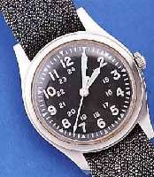 HAMILTON MILITäRARMBANDUHR, ZIVIL GEN., EDELST. MATT., BODEN GESCHR., UM 1972, 17 ST.,HANDAUFZUG, BASISKAL. ETA 2750, UNR.-STOPP BEI ...