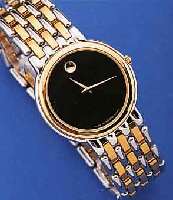 MOVADO HERRENARMBANDUHR MUSEUMS WATCH, EDELST. POL., LüNETTE SOWIE ZWISCHENGL. DES BANDES HARTVERG., MINERALFLACHGL., VERKAUFS- LOGO, ...