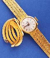 EBEL DAMENGOLDBANDUHR, SCHWEIZ/DEUTSCHLAND UM 1965, GG 585/000, DESIGN VOM BAND IN AUF- KLAPPB. SCHUTZSCHMUCKKAPPE üBERGEHEND, BODEN GEDR., ...
