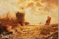 HENDRICHS, JEAN, WOHL BELGISCHER MALER, UM 1900, BRANDUNG AN DER FESTUNG VLISSINGEN,ÖL/LWD, RE. U. SIGN., RüCKSEITIG AUF DEM KEILRAHMEN ...