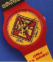 KEITH HARING DESIGNERUHR, BR/DDR 1990, ANL. DER WIEDERVEREINIGUNG, OHNE ZENTRALSEK., ETUI, QUARTZW., GEHFäHIG, EZ 2