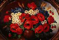 DIEBALL, ANFANG 20 JHD., OVALES STILLEBEN MIT KLATSCHMOHN, MARGERITEN UND KORNBLUMEN, ÖL/LWD. (REST., L. BESCH.), SIGN., CA. 61 X 81CM, ...