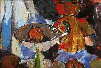 DINAA, JOHN, EXPRESSIONIST, MITTE 20. JHD., STILLEBEN MIT PUPPE UND FRüCHTEPOKAL, ÖL/LWD., SIGN.,CA. 60 X 70 CM, R.