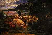 NOTHELFER, GUSTAV, KüNSTLER UM 1900, HIER: SCHäFER MIT SEINER HERDE AM WALDRAND, ÖL/LWD.(L. REST.), SIGN., CA. 80 X 120 CM