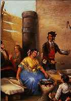 UNBEKANNTER KüNSTLER, UM 1830, SPANIEN, PER-SONENGRUPPE IN TRACHT BEI EINEM ESSENSTAND MITSUPPE UND WüRSTCHENPFANNE, QUALITäTVOLLE MALE-REI, ...