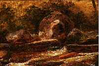 UNBEKANNTER KüNSTLER, UM 1830, DRESDNER SCHULE, HIER: BACHLAUF MIT FELSEN, ÖL/PAPIER/ HOLZ, DAT. 1835, UNLESERL. BEZ., CA. 25 X 34 CM, R.
