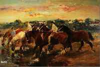 DILL, OTTO, 1884 NEUSTADT-1957 BAD DüRKHEIM, PFERDE AN DER TRäNKE, ÖL/MALKARTON, RECHTS UNTEN SIGNIERT, CA. 70 X 100 CM, R., ENTSTAN- DEN WOHL ...