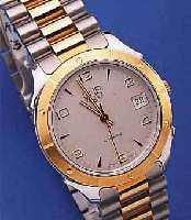 GUB HERRENARMBANDUHR AUTOMATIK, DEUTSCHLAND UM 1991, METALL VERCHR., EDELST.-BODEN GEDR., BEIDS. MINERALFLACHGL., LüNETTE U. ZWISCHENGL.DES ...