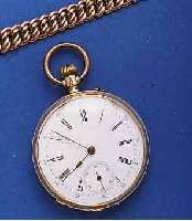 HERRENTAHERRENTASCHENUHR, SCHWEIZ UM 1895, RG 585/ 000, NUTZSP./DELLIG, BODEN M. MONOGR. KL, EMAILBL. L. BESCH., MESSINGCUV., BRÜCKENAN- KERW., ...