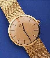 UNIVERSAL GENEVE HERRENGOLDBANDUHR, GG 750/ 000-GEH. INCL. NACHTR. ANGES. GG 750/000- FLECHTBAND, GLASR. GEDR., FLACHE GESAMTAUSF., SAT. BLATT, ...