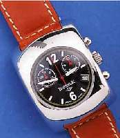 IRONELC RENNSPORTCHRONOGRAPH (CHRONODRIVER), EDELST. POL., AUF AUßENWRIST DES ARMGELENKES ZU TRAGEN, EXTREM IN SICH GEW., BOMB. MINERAL-GL., ...
