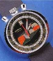 SORNA ARMBANDCHRONOGRAPH, SCHWEIZ UM 1970, MASSIV METALLGEH., PULTFORM HARTVERCHR., EDELST.-BODEN GESCHR., MINERALFLACHGL., 15- ...