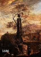 UNBEKANNTER MALER, SÜDDEUTSCH, UM 1760-1780, MONUMENT VOR EINEM GEHÖFT, MIT REICHER FIGURENSTAFFAGE, ÖL/LWD, DOUB- LIERT, RESTAURIERT, ...