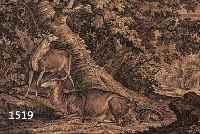 RIDINGER, JOH. ELIAS, 18. JH., KUPFERSTICH: EIN STUCK WILD IN RUHE MIT EINEM HIRSCHKALB UND SPIEßER, STOCKFLECKIG UND GEBRäUNT, ...