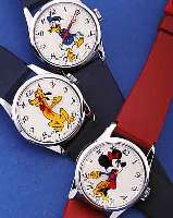 KONVOLUT: 4 COMICUHREN WALT DISNEY PROD., MICKEY MOUSE, MINNIE MOUSE, DONALD DUCK, PLUTOSCHWEIZ ENDE 60ER JAHRE, KUNSTSTOFFBäNDER, ...