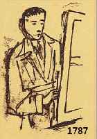 HOFER, CARL (KARL), 1878-1955, SELBSTPORTRäT BEIM MALEN, LITHOGRAPHIE, RE. U. HANDSIGNIERT, CA. 14 X 9 CM, PP