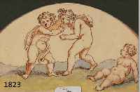 UNBUNBEKANNTER MALER, ANFANG 19. JH., DREI SPIELENDE PUTTI, AQUARELLIERTE FEDER- ZEICHNUNG, CA. 9 X 14 CM, PP
