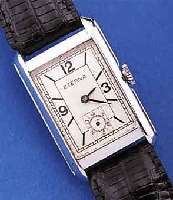 ETERNA HERRENARMBANDUHR, SCHWEIZ UM 1938, EDELST., RECT.-FORM, BODEN GEDR., BLATT INCL. UHR REST., FORMANKERW., 15 ST., GEPR. CHATONS,SCHR.-UNR., ...