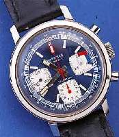 SPORTING ARMBANDCHRONOGRAPH, SCHWEIZ UM 1969EDELST., BODEN GESCHR., BEI FERTIGST. WASSER- GESCH., ZIFFERBL. FARBL. DIFF., 30-MIN.- U. ...