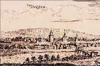 KONVOLUT VON 2 BLATT BADEN-WüRTTEMBERG, 1.) KUPFERSTICH M. MERIAN, BESIGHEIM, TADEL- LOSES BLATT, 12 X 32,5 CM; 2.) ALTKOLOR. ...