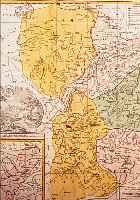 ALTKOLOR. KUPFERSTICHK., V. HOMANN ERBEN, CA. 1753, TERRITORU EPISCOPATUS OSNABRUGENSIS,ZEIGT DAS BISTUM OSNABRüCK, LI. U. INSET- KARTE MIT ...