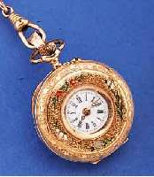 DAMENTASCHEN/ANHäNGEUHR, SCHWEIZ UM 1904, ROSE-G. 585/000, BER./DELLIG, LüNETTE WIE RüCKS. BLüTENEMAIL, PERF. EMAILBL., ORIG.- ZEIGER, ...