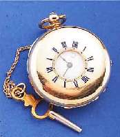TASCHENUHR HALBSAVONETTE, SCHWEIZ/ENGLAND UM1850, GG 750/000, AUßEN-STD.-ZEICHEN BLAU EMAILL., SCHLüSSELAUFZUG, EMAILBL., GEBL. ...