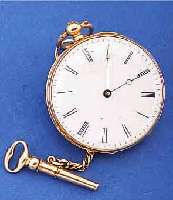 TASCHENUHR OFFEN, SCHWEIZ UM 1865, GG 750/ 000, BODEN SYM. GUILL., EMAILBL., GEBL. STAHLZEIGER, GOLDCUV., GOLDSCHLüSSEL M. EINS. SPERRE, ...