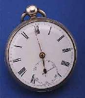 J. JOHNSTONE & CO HERRENTASCHENUHR, REG.-NR.1629, LIVERPOOL UM 1845, SILBER, EINFACHE STOPPFKT. DURCH SCHIEBER AUßEN 2, EMAILBL. L. BESCH. IM ...