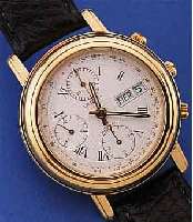 LANCIA ARMBANDCHRONOGRAPH AUTOMATIK, SCHWEIZUM 1989, METALL HARTVERG., BEIDS. MINERAL- FLACHVERGL., 30-MIN. U. 12-STD.-STOPPZäHLER, TAG U. ...
