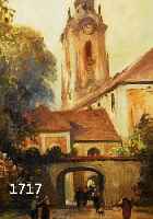 BECK, M., ANFANG 20. JH., WOHL LUDWIG MARIA,KIRCHGäNGER VOR DER DüRNSTEINER KLOSTERKIRCHE,ÖL/LWD./PAPPE, SIGN., 50 X 37.5 CM, R.