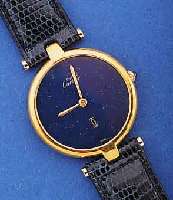 CARTIER ARMBANDUHR, SCHWEIZ UM 1990, 925ER SILBER HARTVERG., BODEN 2-FACH VERSCHR., SCHMUCKKRONE, MINERALFLACHGL., HIGH-TECH- QUARTZW., ...