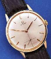 OMEGA HERRENARMBANDUHR, SCHWEIZ UM 1964, ROSE-G. 750/000, BODEN U. GLASR. GEDR., VERS. BLATT, AUFGES. RG-STD.-ZEICHEN, RG-ZEIGER, WERK ...