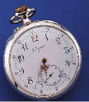 LONGINES HERRENTASCHENUHR OFFEN, SCHWEIZ UM 1906, 900ER SILBER, BER., SCHöNES EMAILBL. M. ROTER 12 U. 24 (FEIN HAARR. BEI 10, M. LUPE ERKENNB.), ...