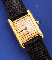CARTIER DAMENARMBANDUHR TANK, HIGH-TECH- QUARTZW., SCHWEIZ UM 1992, 925ER SILBER, SCHMUCKKRONE, TRICOLOR-ZIFFERBL., BOMB. MINE- RALGL., ...