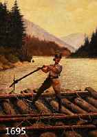 MONGORAMMIST OS, KüNSTLER UM 1930, FLöSSER AUF EINEM FLOSS, ÖL/HOLZ, MONOGR. U. DAT. (19)35, 38 X 28 CM, R.