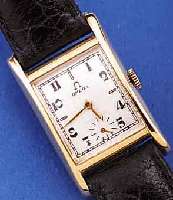 OMEGA HERRENARMBANDUHR, SCHWEIZ UM 1950, NEUTR., FRANZ. GG 750/000-GEH., RECT.-FORM, IN SICH GEW., MINERALGL. BOMB., L. BESCH. AUS-SEN 7, NOCH ...