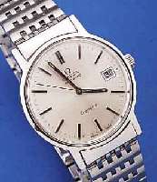 OMEGA HERRENARMBANDUHR AUTOMATIK GENEVE, EDELST., BODEN GESCHR., EDELST.-BAND, SCHWEIZ UM 1975, 17 ST., ZENTRALROTOR, WERK VERG., KAL. 1030, ...